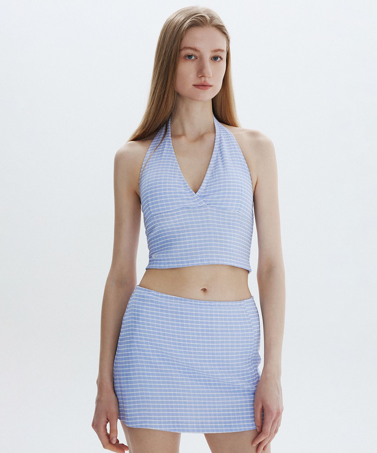 클로브(CLOVE) [26SM clove] Gingham Halter Tankini (Sky Blue)