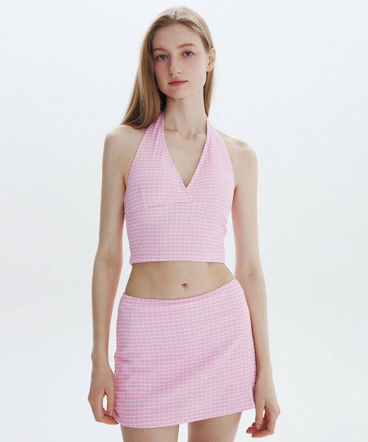 클로브(CLOVE) [26SM clove] Gingham Halter Tankini (Pink)