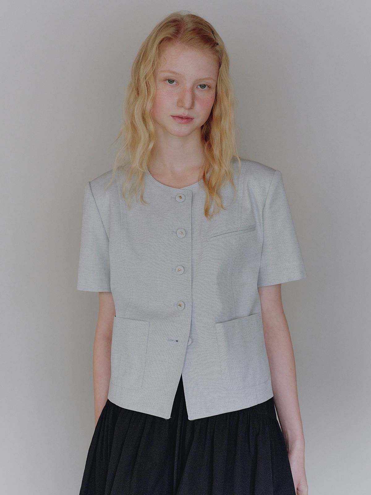 뮈뮈에르(MUEMUER) Classic No-Collar Jacket MU2634JK304M