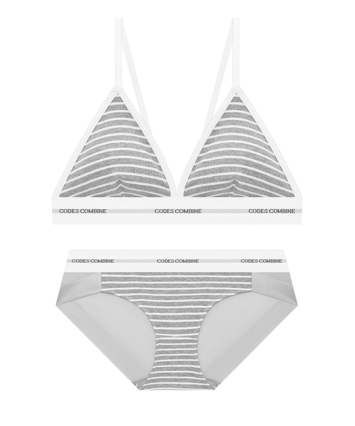 코데즈컴바인 이너웨어(CODES COMBINE INNERWEAR) 서프 스트라이프 와이드밴드 브라렛 햄팬티 세트_멜란지그레이