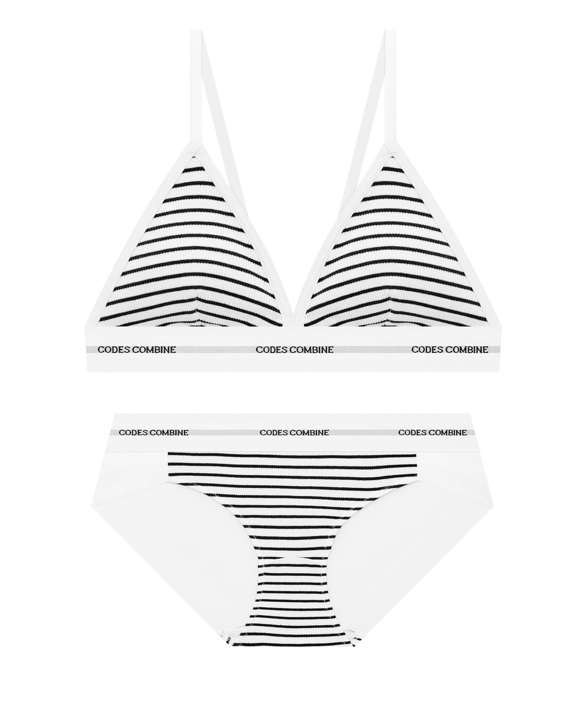 코데즈컴바인 이너웨어(CODES COMBINE INNERWEAR) 서프 스트라이프 와이드밴드 브라렛 햄팬티 세트_블랙