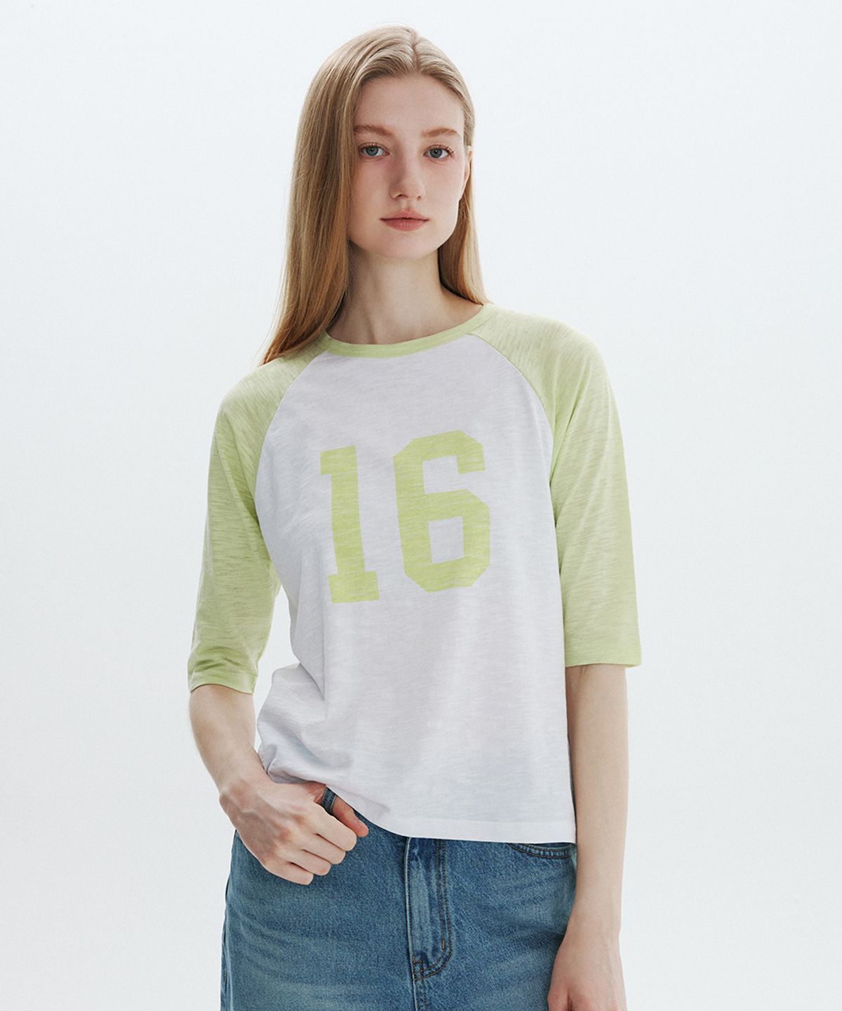 클로브(CLOVE) [26SM clove] Raglan Baseball T-Shirt (Lime)