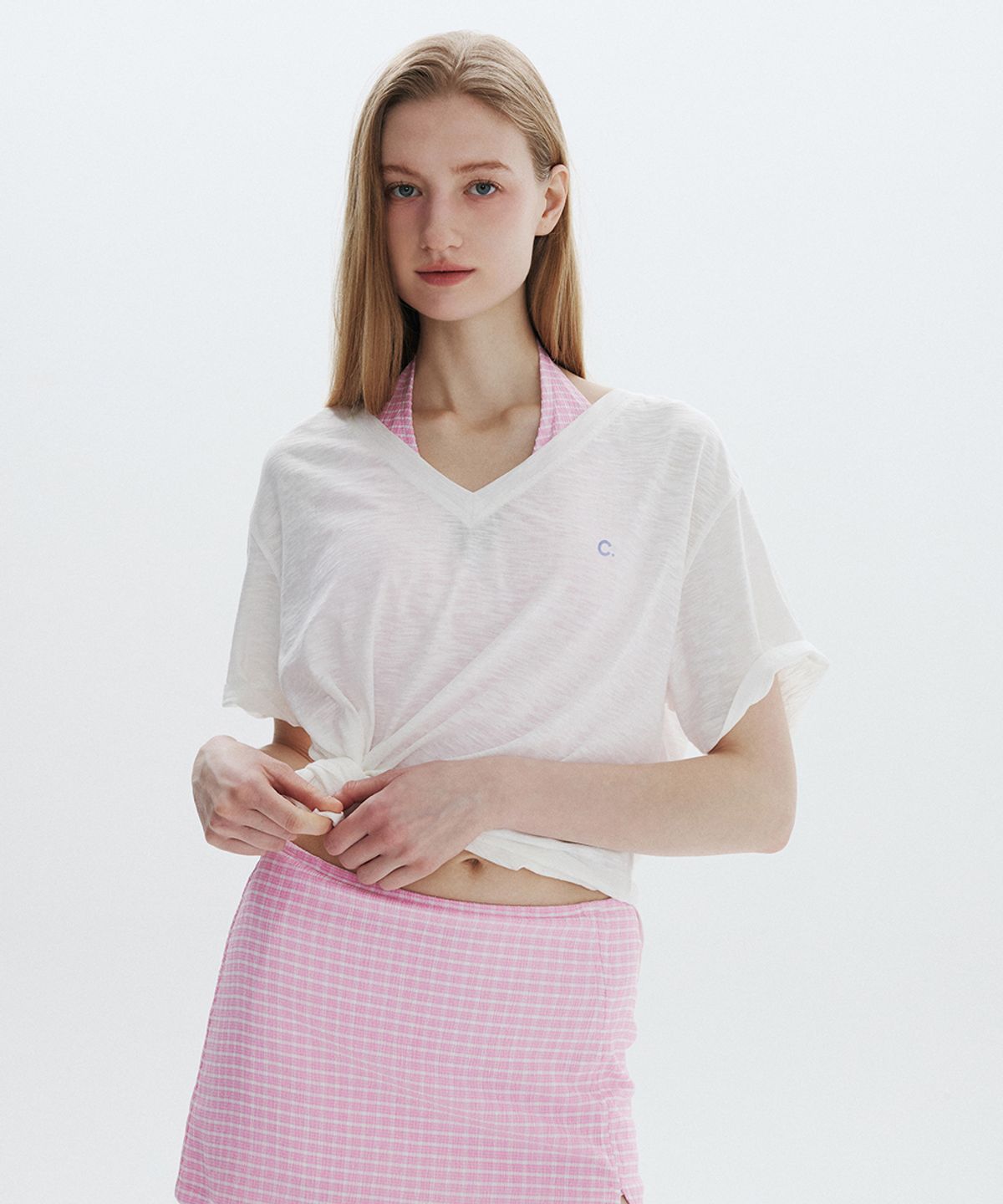 클로브(CLOVE) [26SM clove] Loose Fit V-Neck T-Shirt (White)
