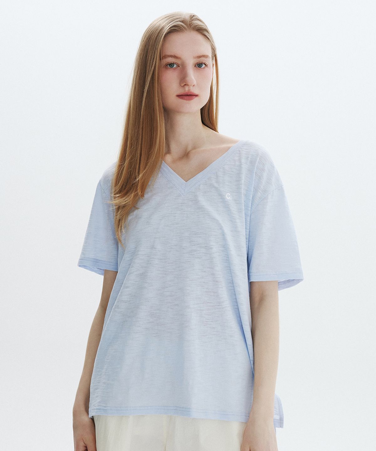 클로브(CLOVE) [26SM clove] Loose Fit V-Neck T-Shirt (Sky Blue)