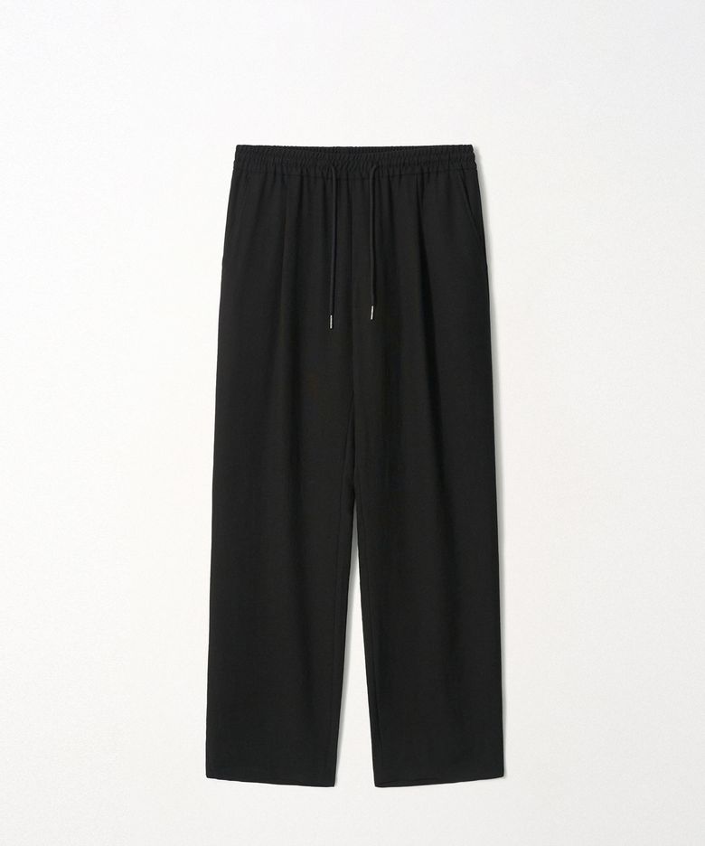 Relaxed Pin-Tuck Wide Banding Pants_Balck
