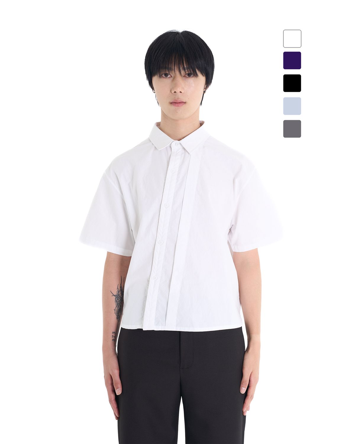 뭉제르(MOONGER) Oblique Cropped Shirt