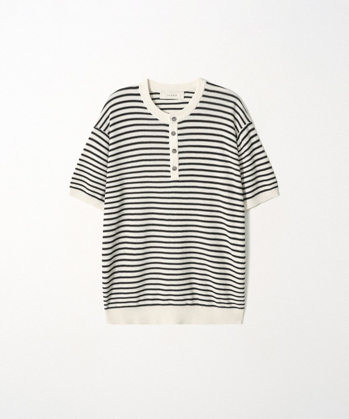이지오(EZIO) Linen Stripe Henley Knit_Ivory
