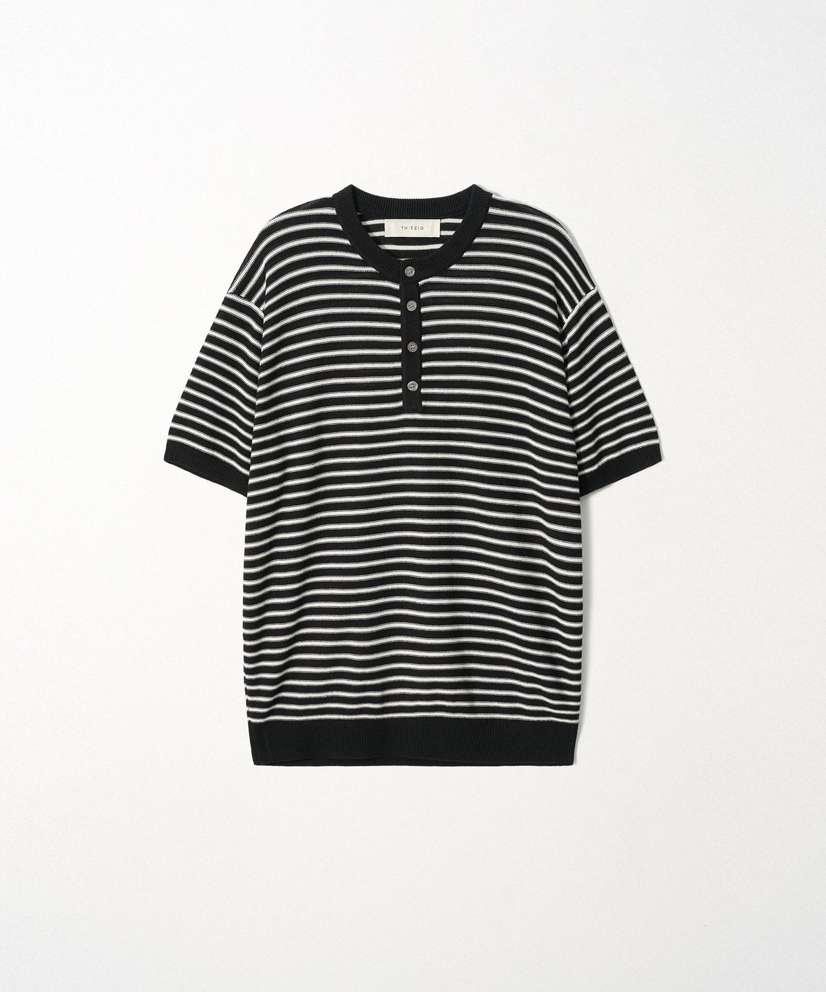 이지오(EZIO) Linen Stripe Henley Knit_Black