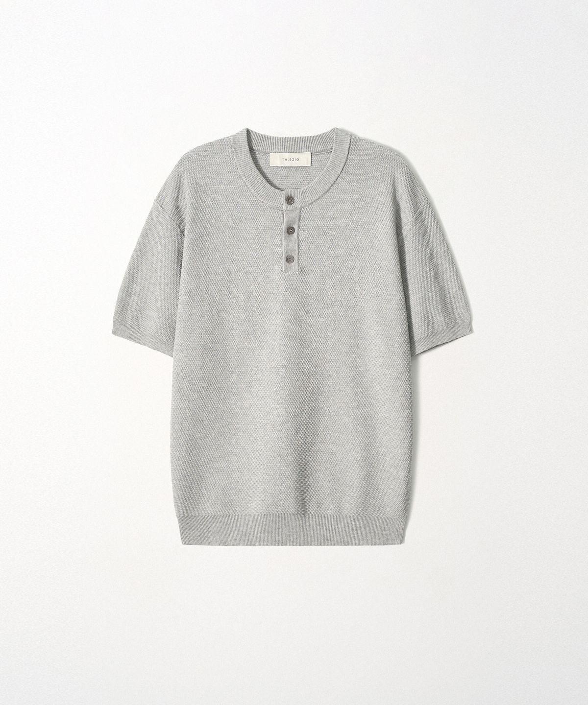 이지오(EZIO) Textured Linen Henley Knit_Melange Grey