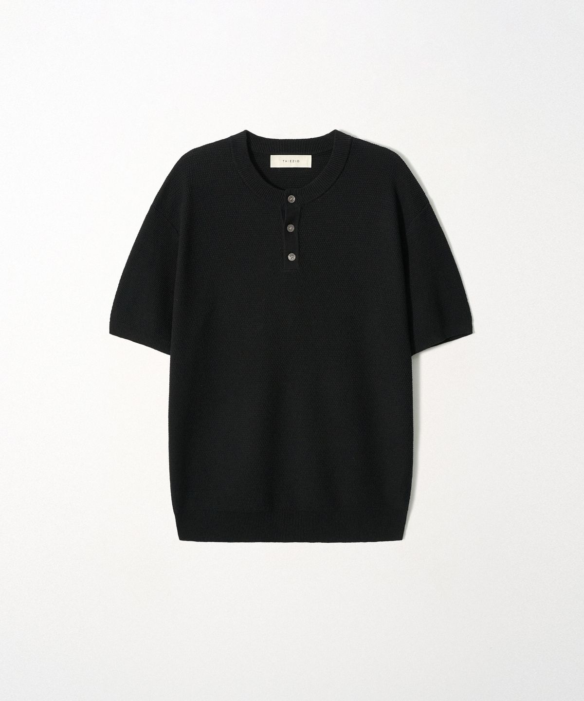 이지오(EZIO) Textured Linen Henley Knit_Black