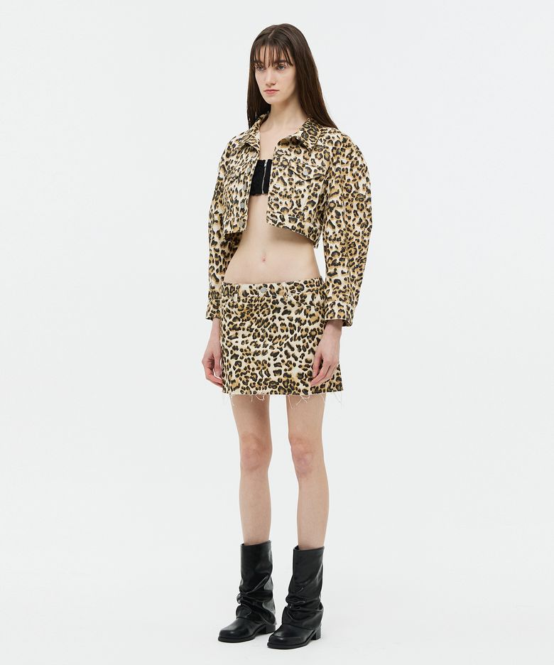 leopard denim raglan jk