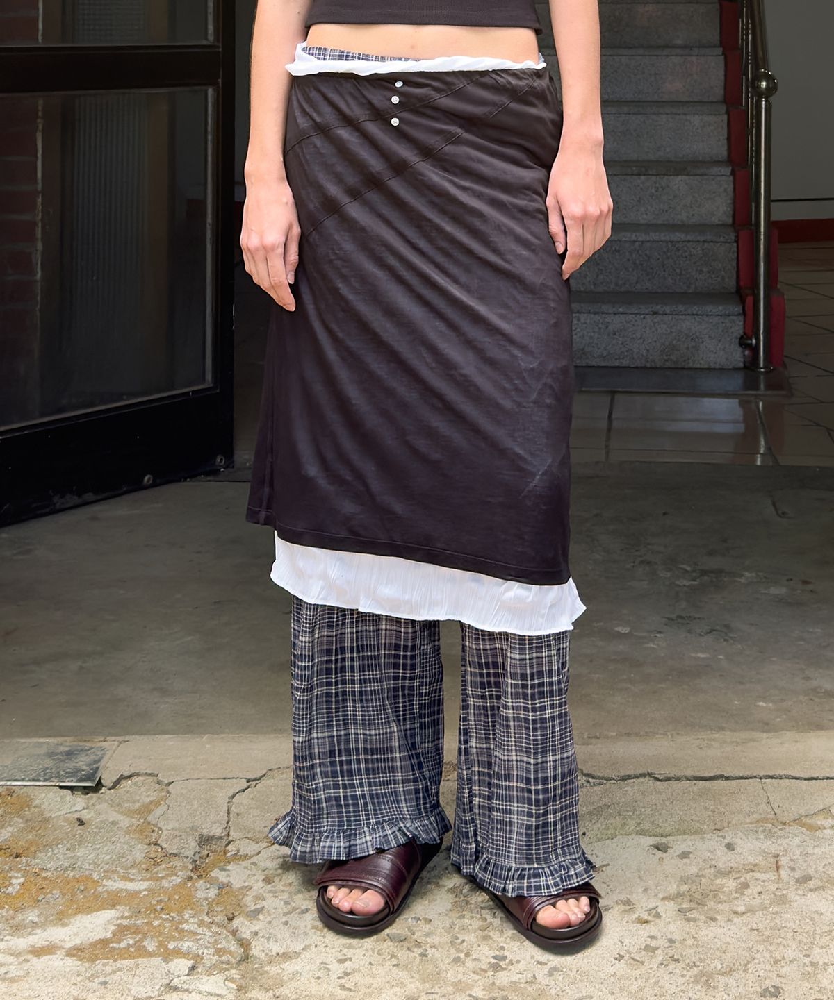 다이애그널(DIAGONAL) WRINKLED SHEER SKIRT (black)