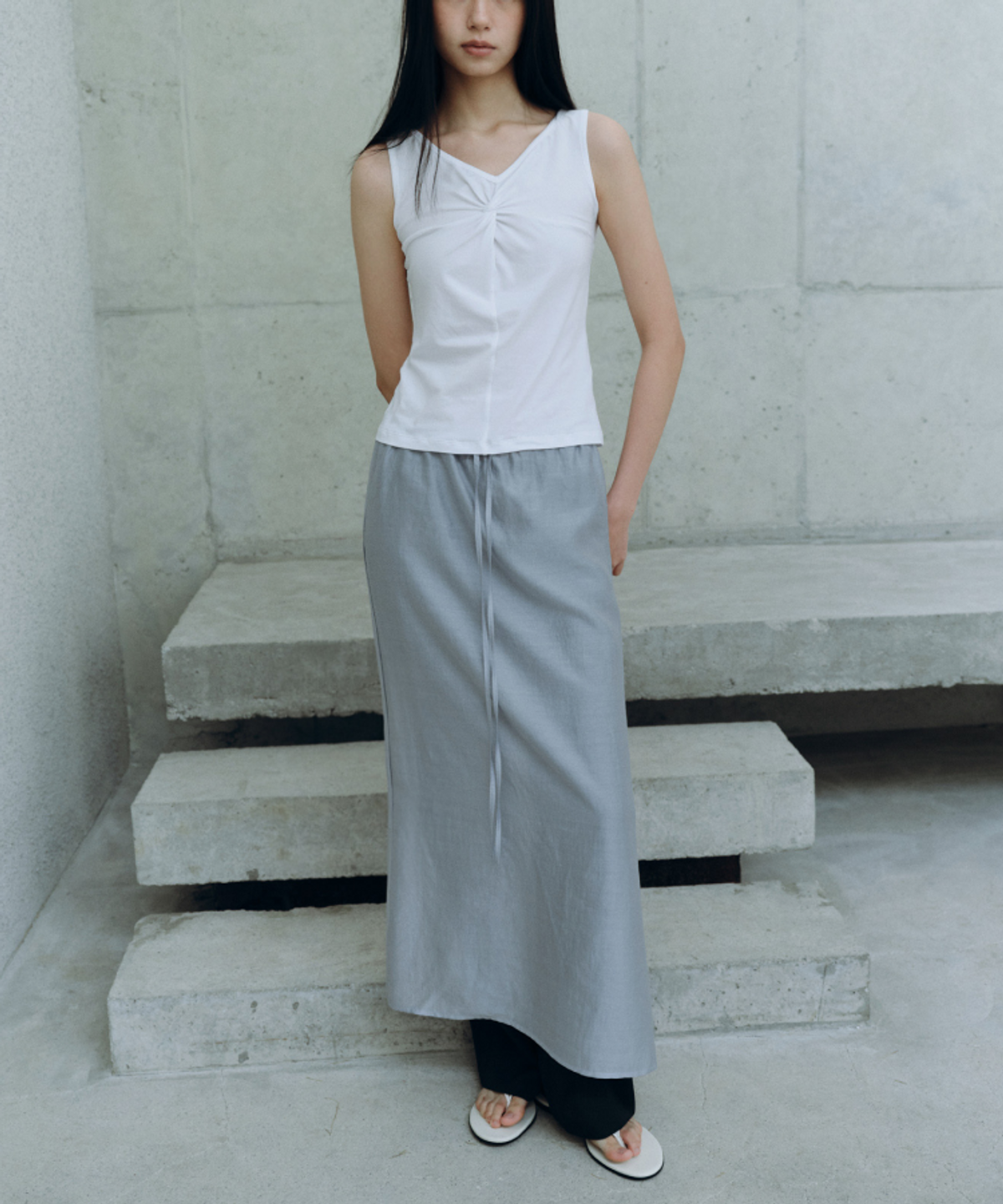 카셀(CACELE) SHEER LONG SKIRT, BLUE GRAY