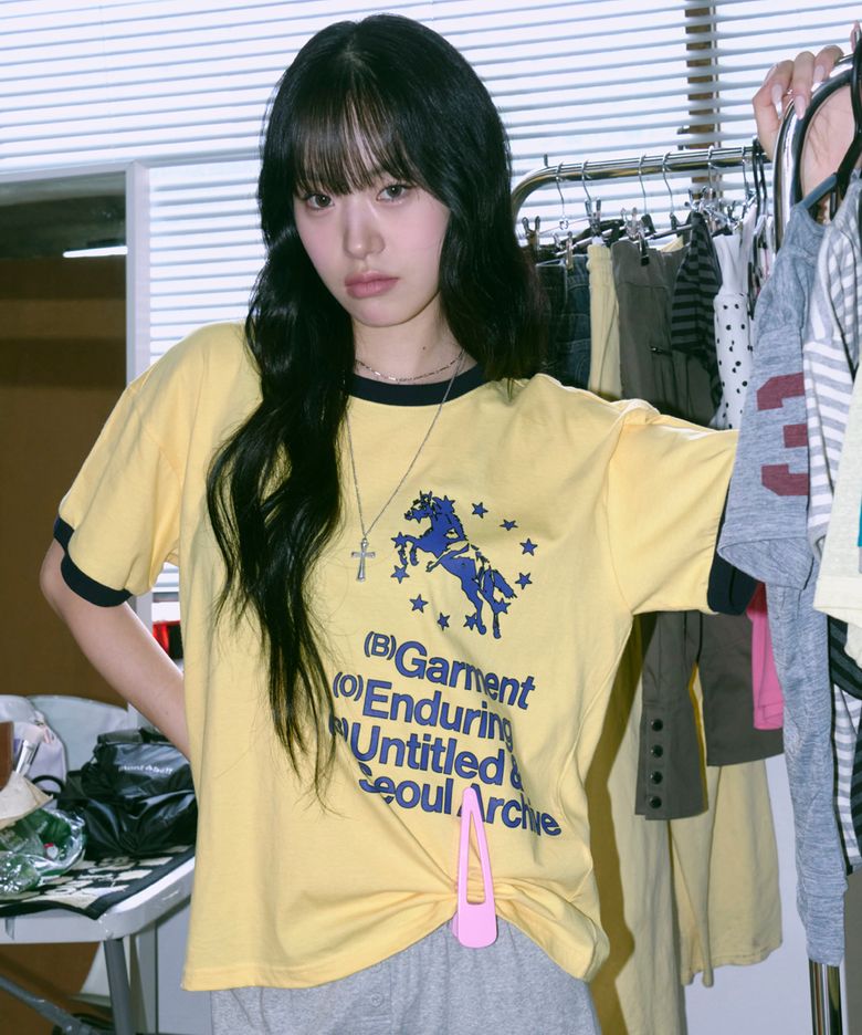 유니콘 타이포 링거 크롭 반팔 옐로우