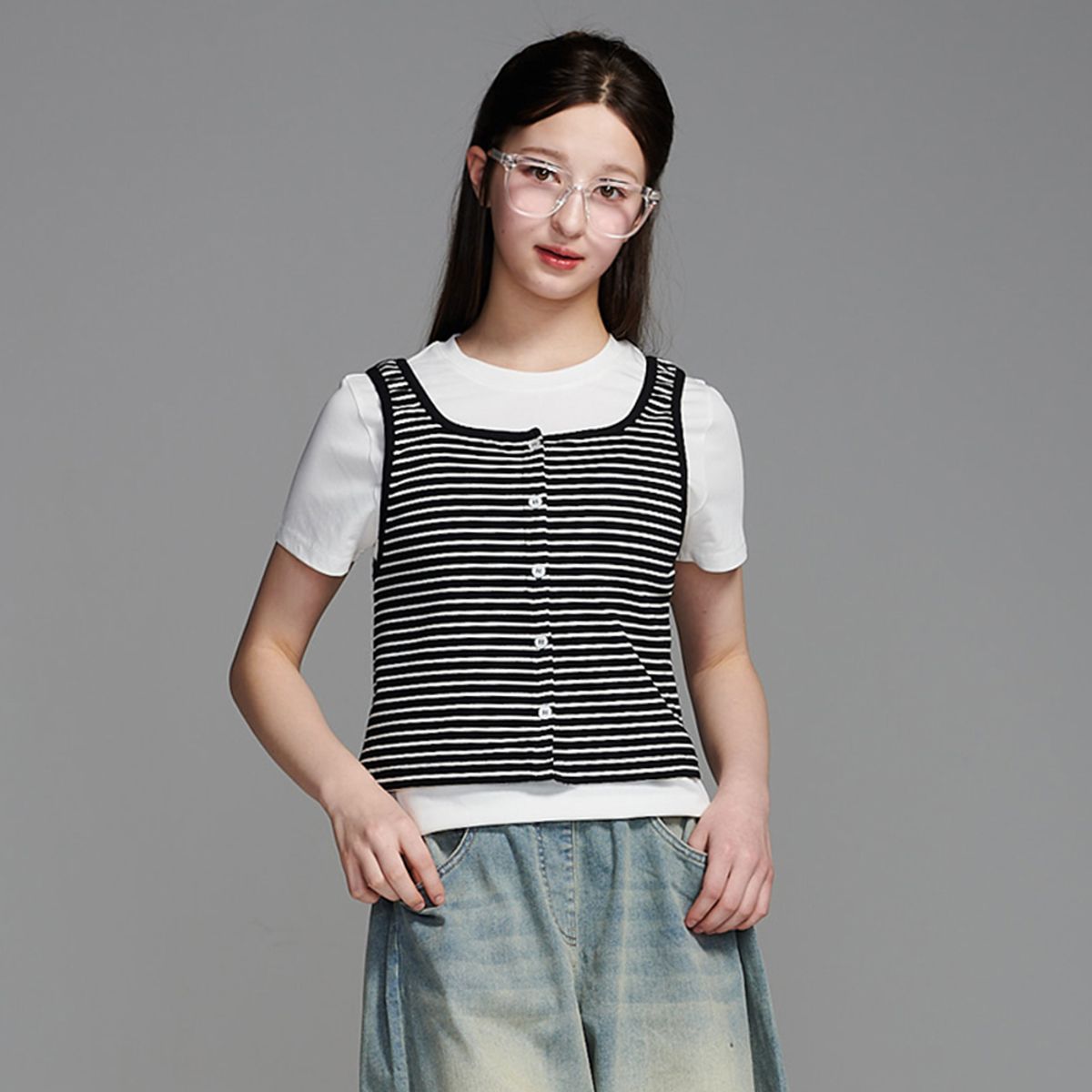 에꼴리에(ECOLIER) 3부스트라이프 조끼세트티(26B5456)