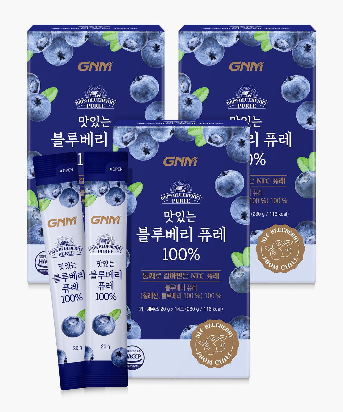 GNM자연의품격(GNMLIFE) GNM 맛있는 NFC 블루베리 퓨레 100% 14포 X 3박스(총 42포) / 블루베리즙 주스