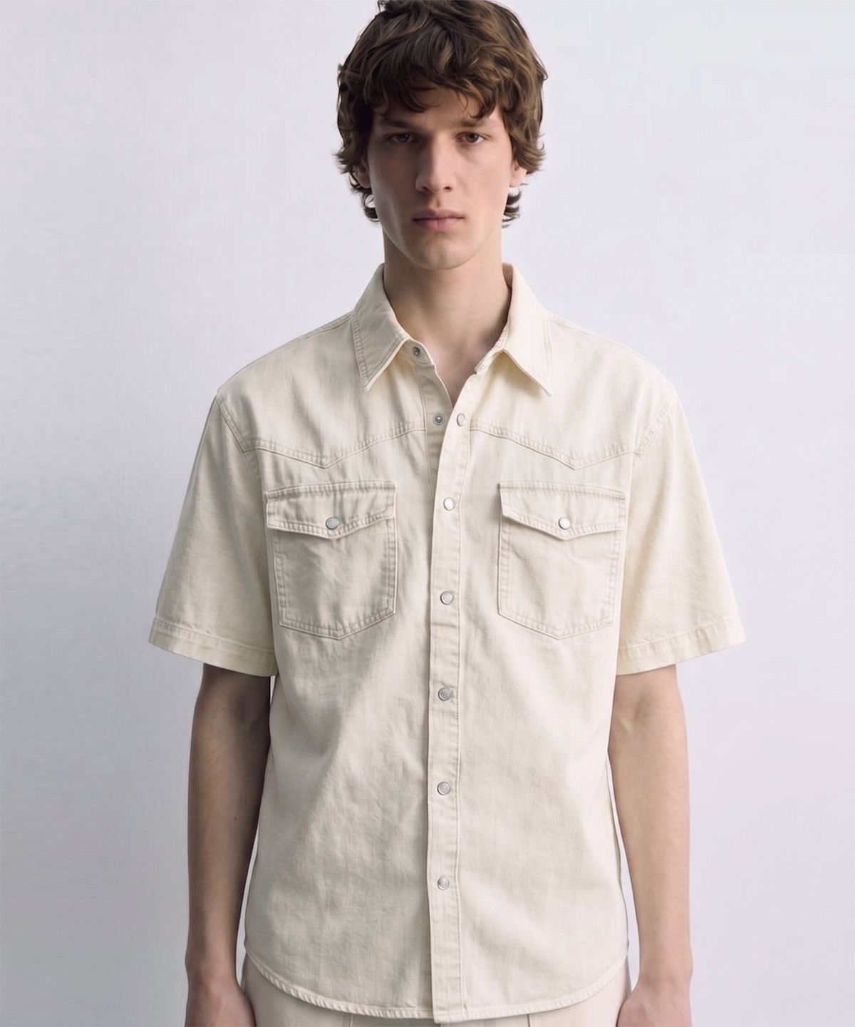 디 그랜드 마틴(DE GRAND MATIN) Western Snap Vintage Washed Short Sleeve Shirt (Ivory)