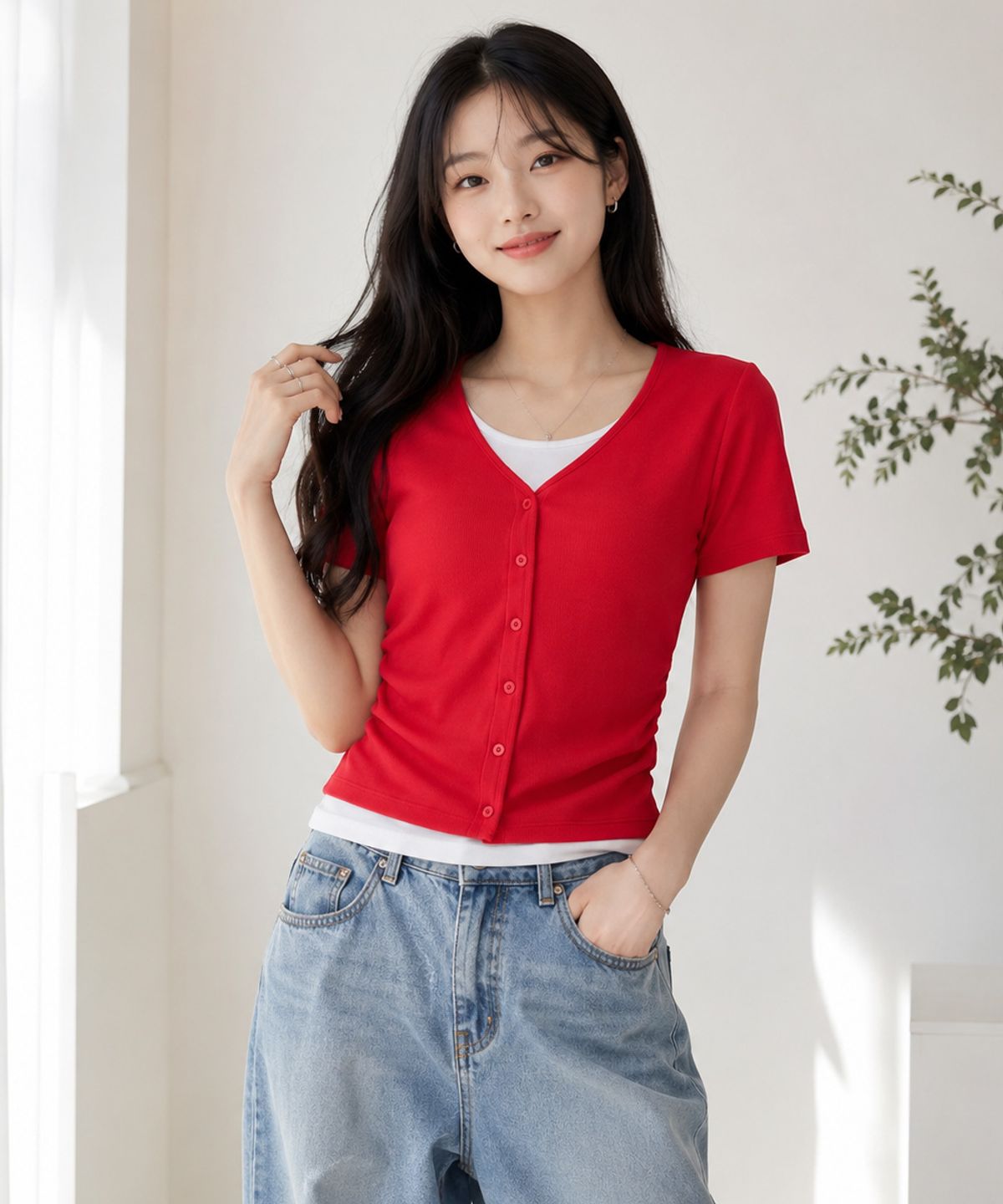체이스컬트(CHASECULT) 여성 브이넥 레이어드 반팔 티셔츠-FCRG5878E07