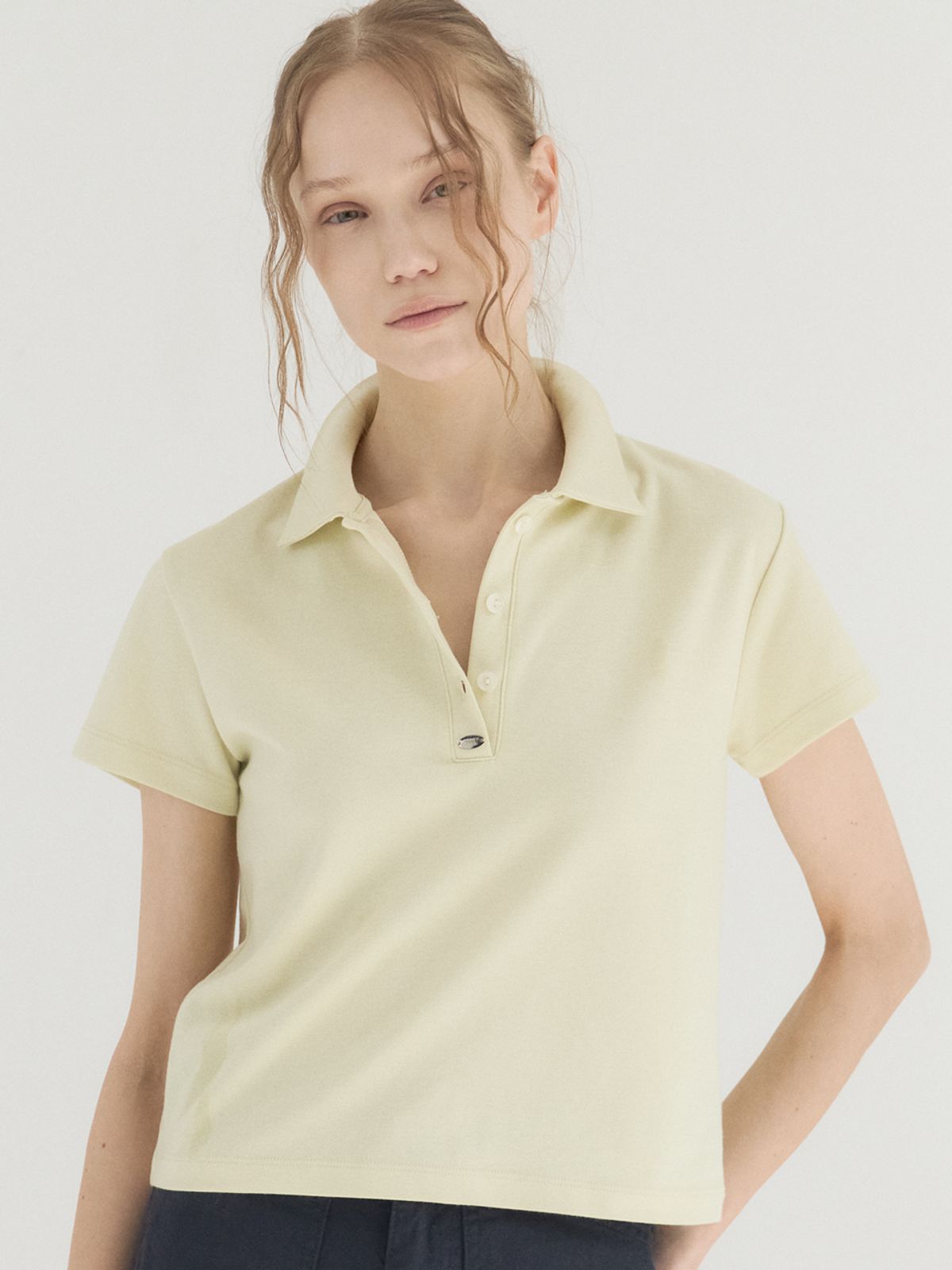 쏘리, 투 머치 러브(SORRY, TOO MUCH LOVE) Clean Mood Pique Polo Top_Yellow