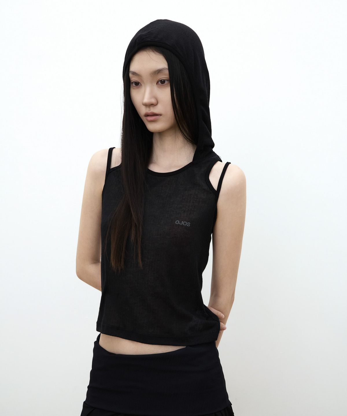 오호스(OJOS) Rib Hood Sleeveless / Black