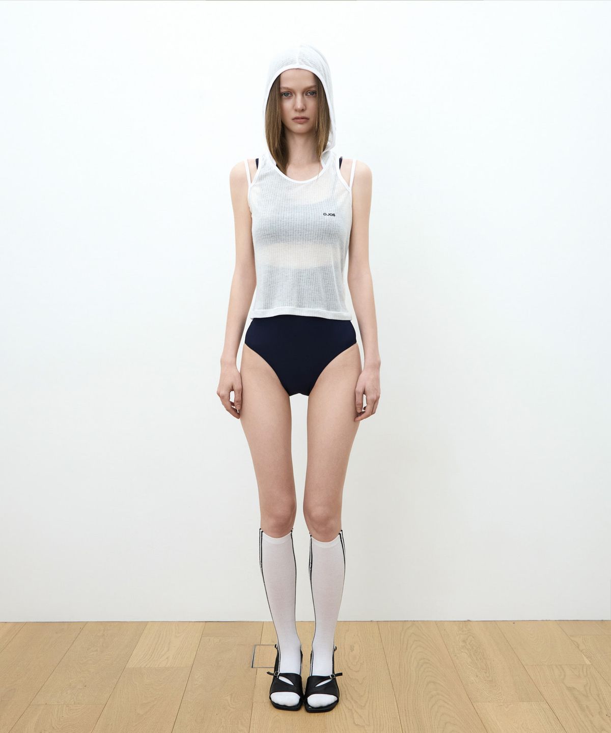오호스(OJOS) Rib Hood Sleeveless / White