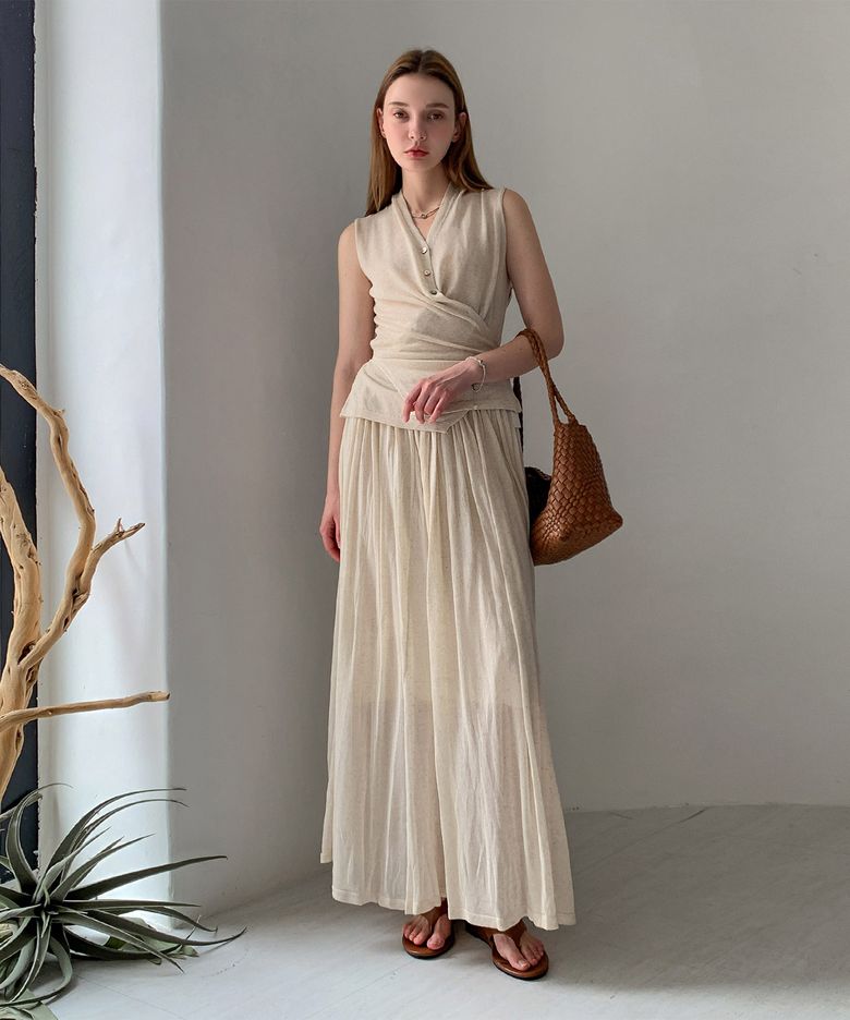 Bella Linen Long Knit Skirt (2colors)