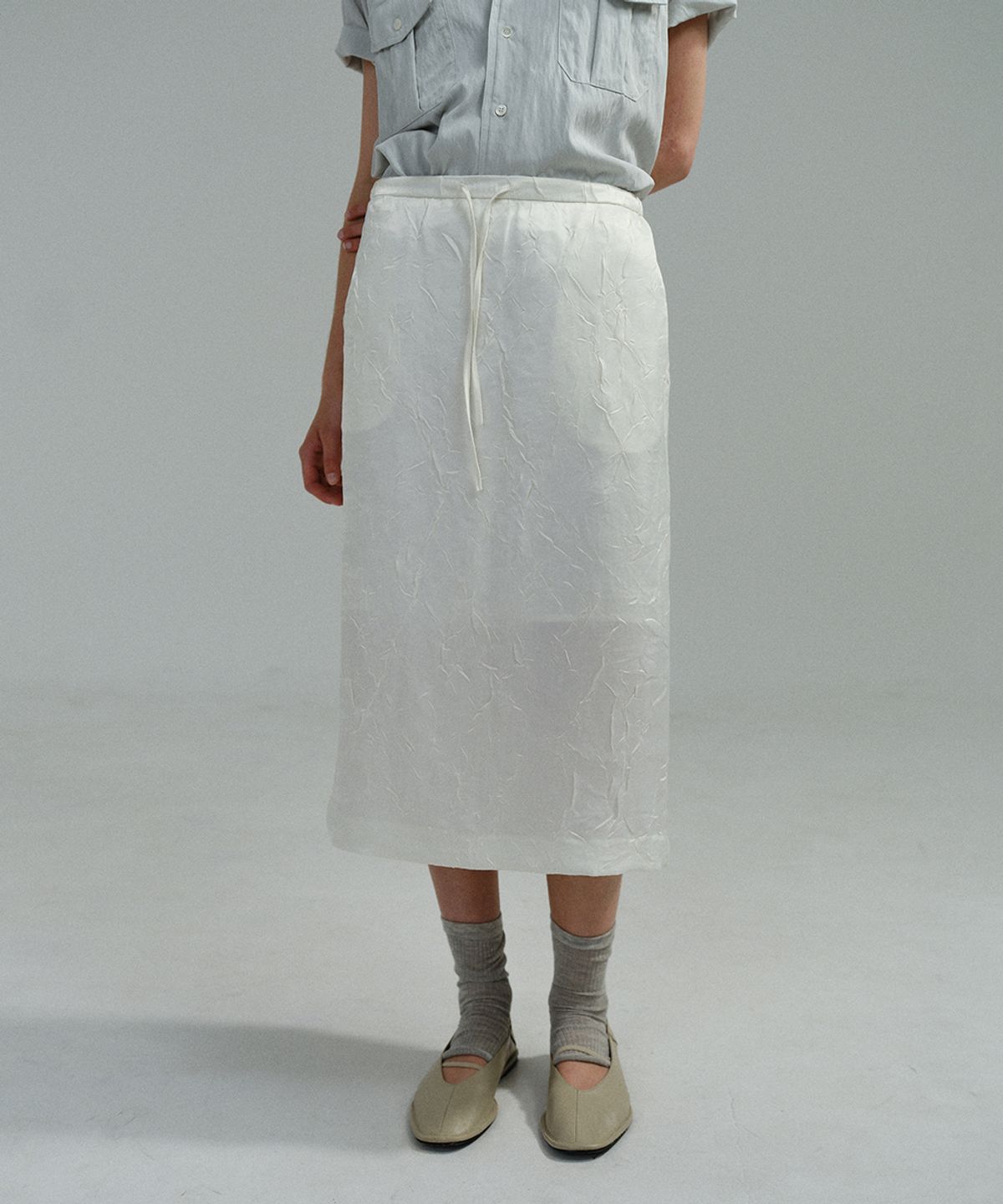 아우브아워(AUBOUR) putty satin skirt (ivory)