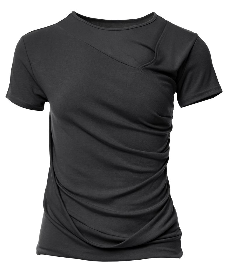 Asymmetrical Draped T-Shirt (FL-147_Black)