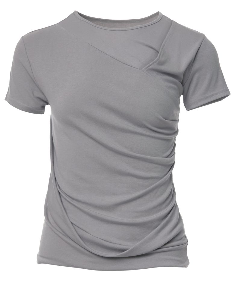 Asymmetrical Draped T-Shirt (FL-147_Gray)