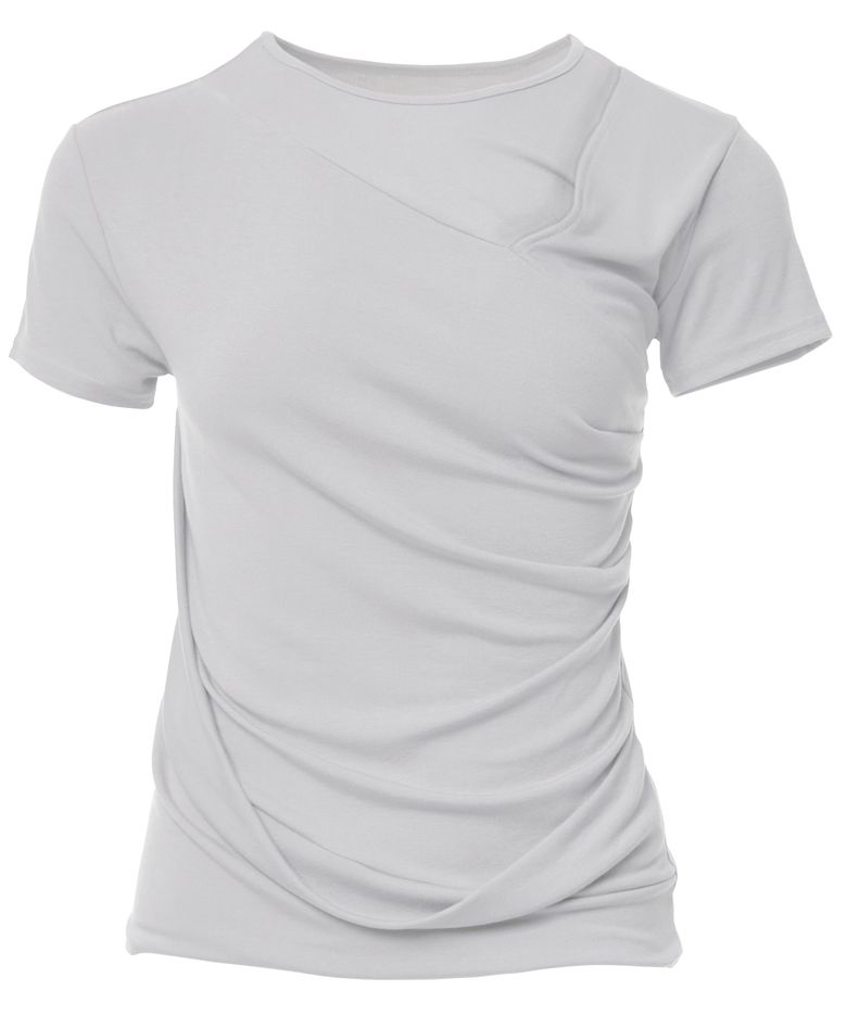 Asymmetrical Draped T-Shirt (FL-147_Cloud White)