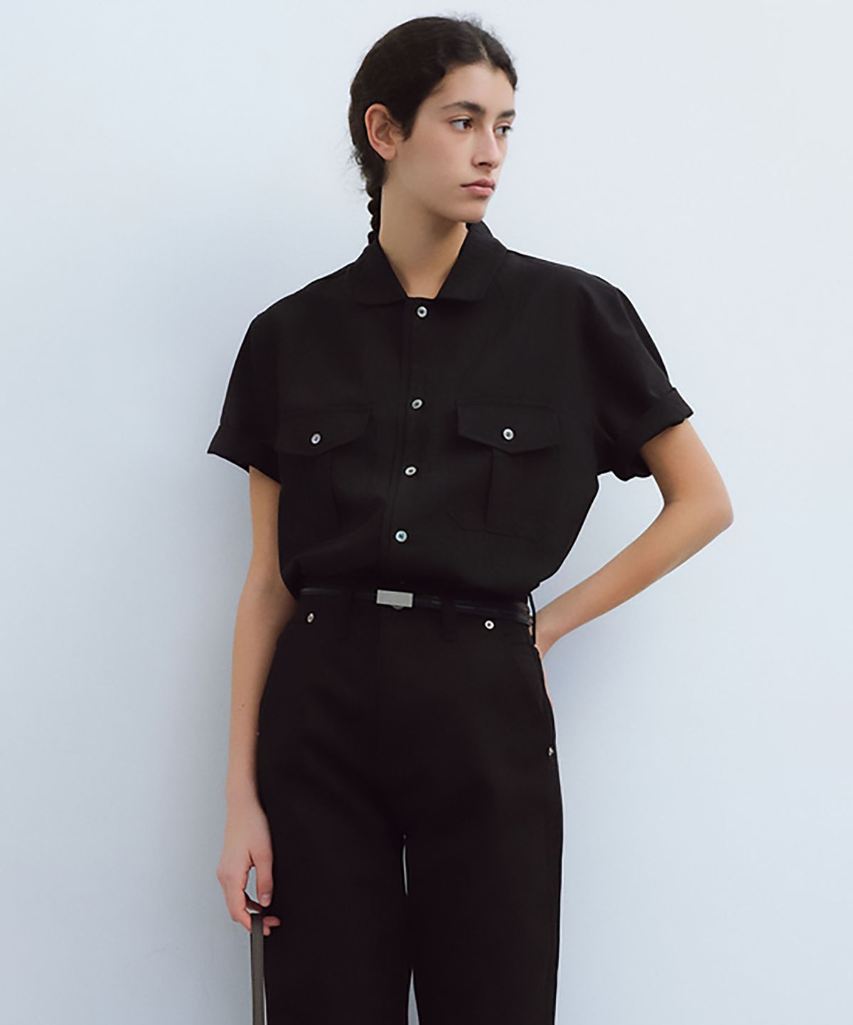 아우브아워(AUBOUR) wrinkled lapel shirts (black)