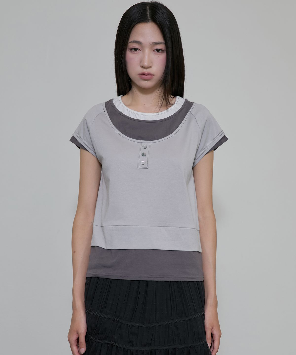 플레어업(FLAREUP) 3-Layered Henley T-shirt (FL-151_Gray)