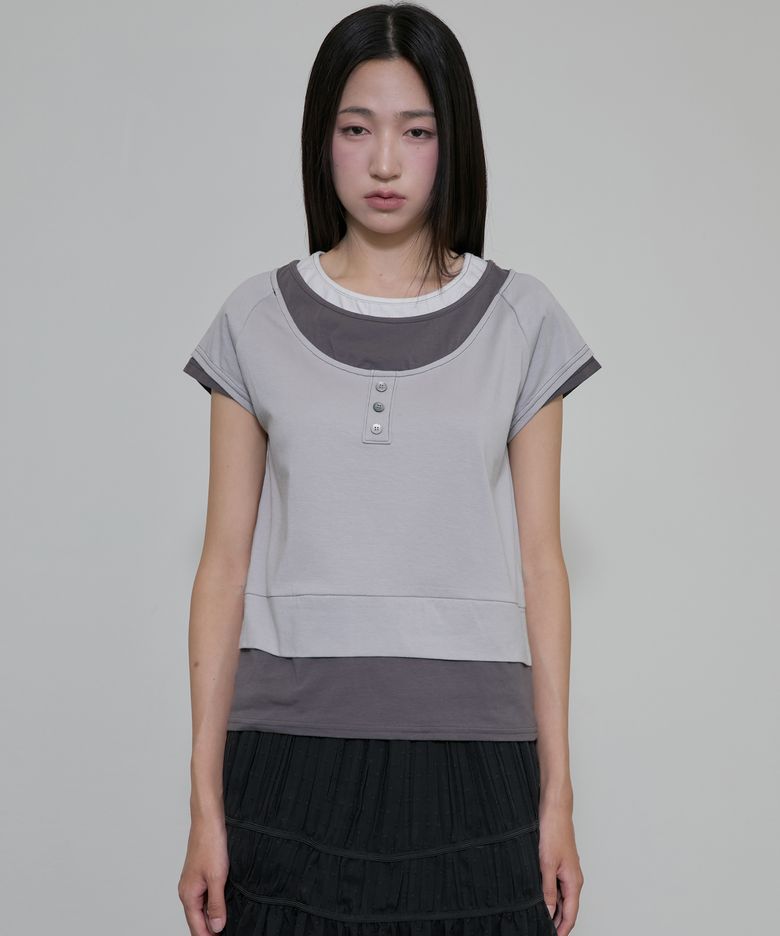 3-Layered Henley T-shirt (FL-151_Gray)