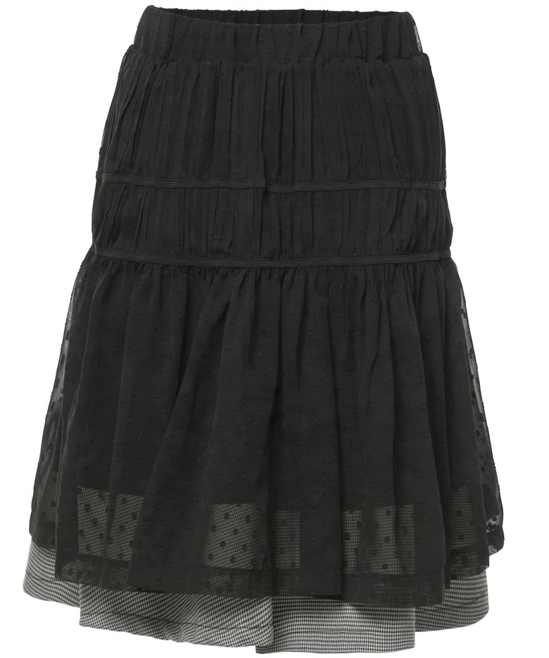 Layered Crinkle Check Skirt (FL-269_Black)