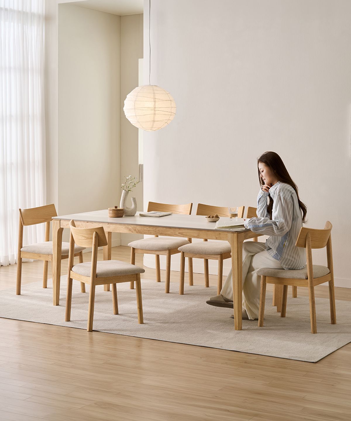 삼익가구(SAMICK) 디어리 포세린 통세라믹 6인용 원목 식탁 세트(의자6)