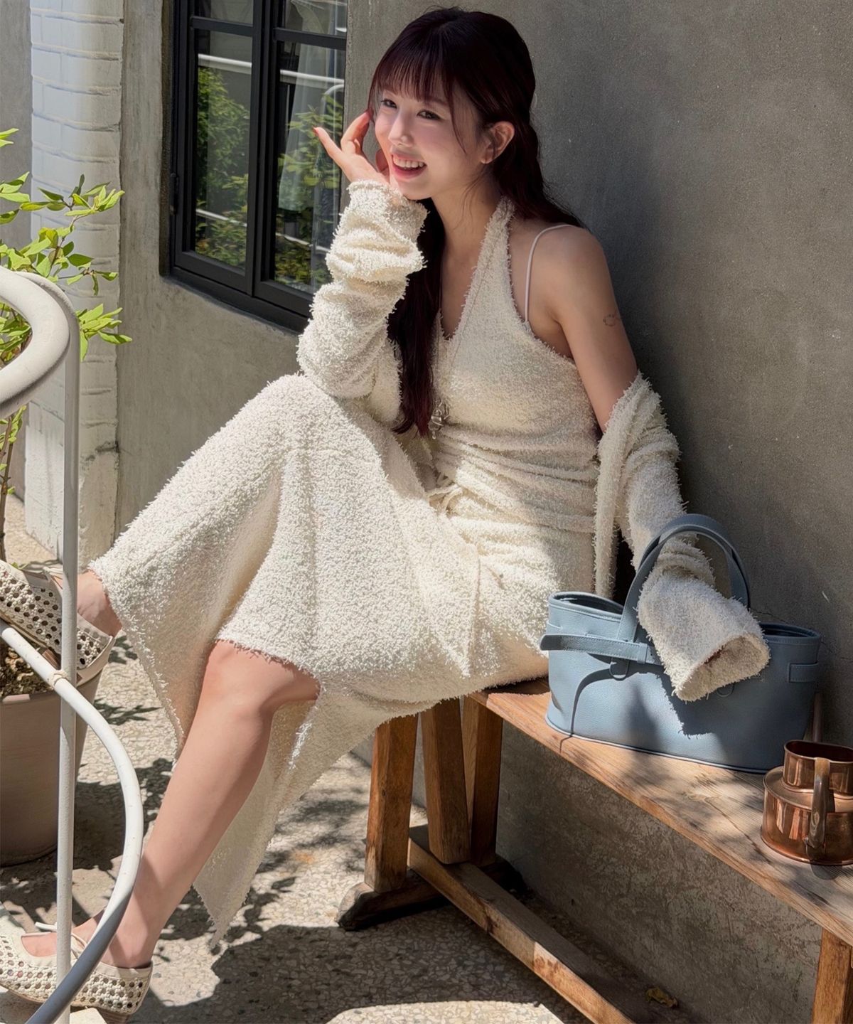 노이어 포 우먼(NOIRER FOR WOMAN) 페더리 롱 니트 스커트 (크림)