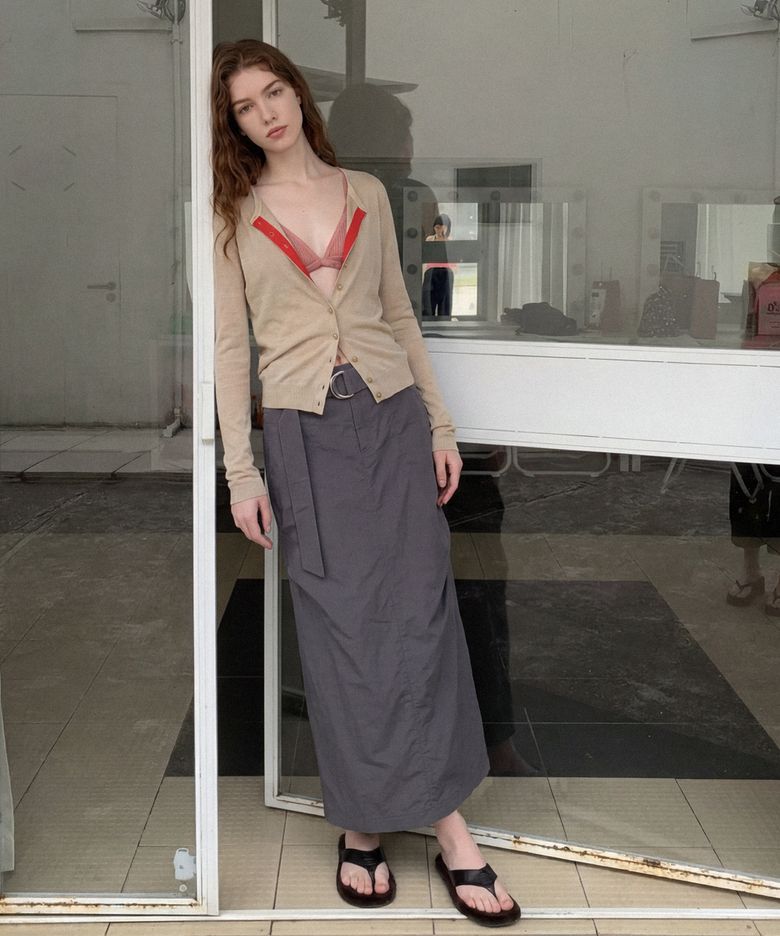루프 벨트 나일론 롱 스커트 (Gray)