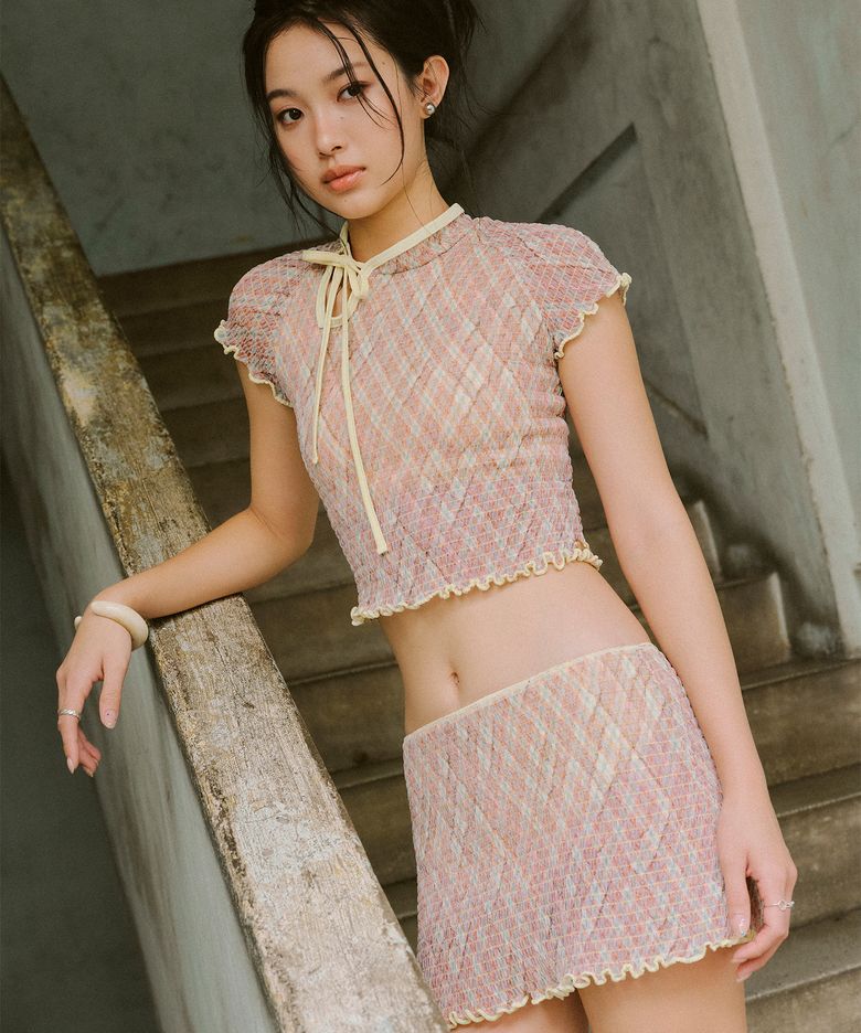 QIPAO SMOCKING SWIM SKIRT_Citrus