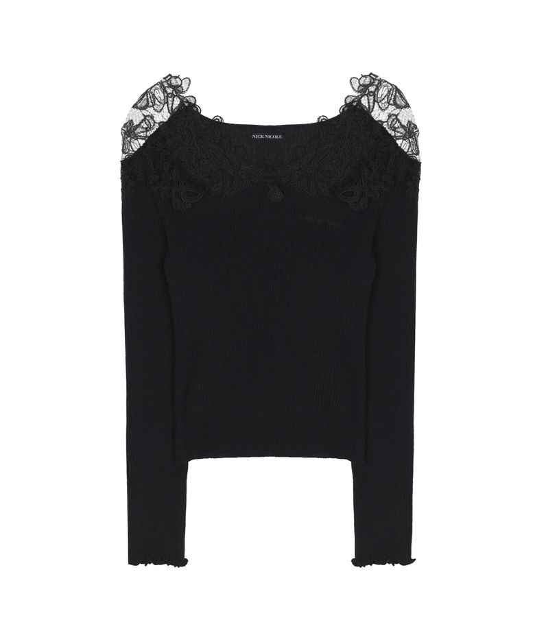 LACE OFF-SHOULDER TOP_BLACK