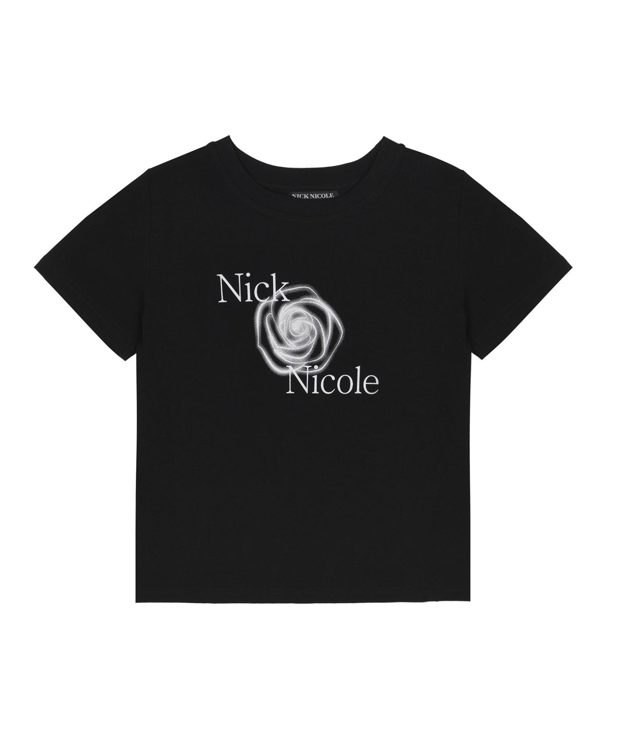 닉앤니콜(NICK&NICOLE) ROSE GRAPHIC SLIM TOP_BLACK