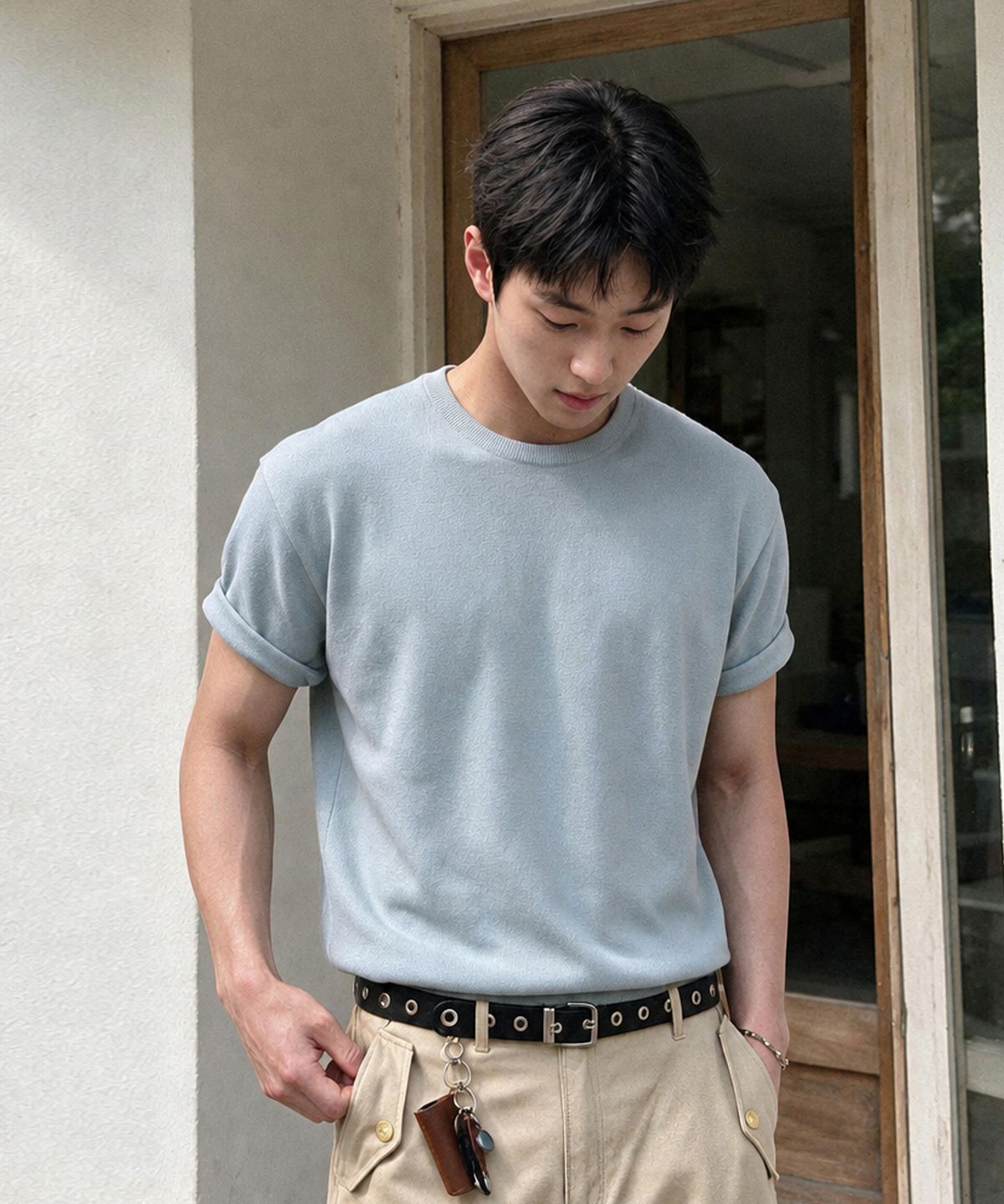 브렌슨(BRENSON) 워셔블 라운드 크롭 반팔 쿨 니트 ( 4Color )