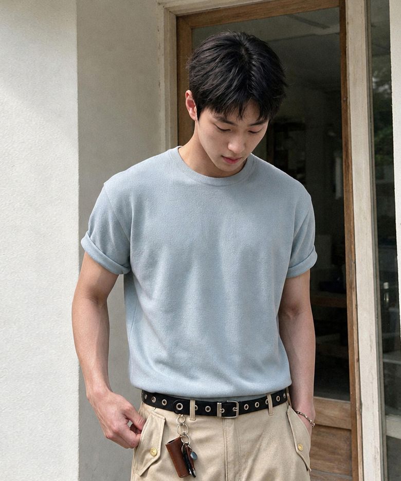 워셔블 라운드 크롭 반팔 쿨 니트 ( 4Color )