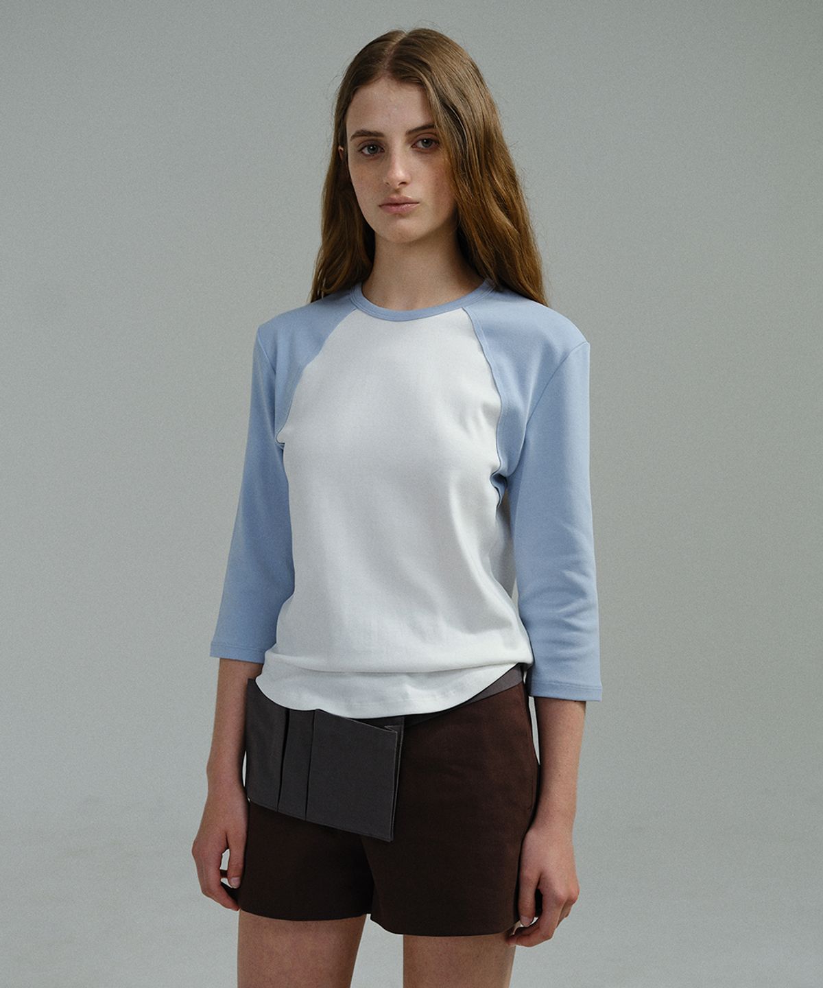 아우브아워(AUBOUR) raw raglan t-shirt (sky blue)