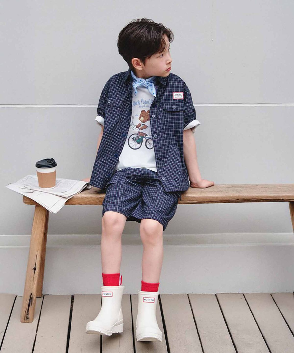 빈폴 키즈(BEANPOLE KIDS) [HUNTER] 시어서커 체크 반소매 셔츠  그린 (BI6665U90M)