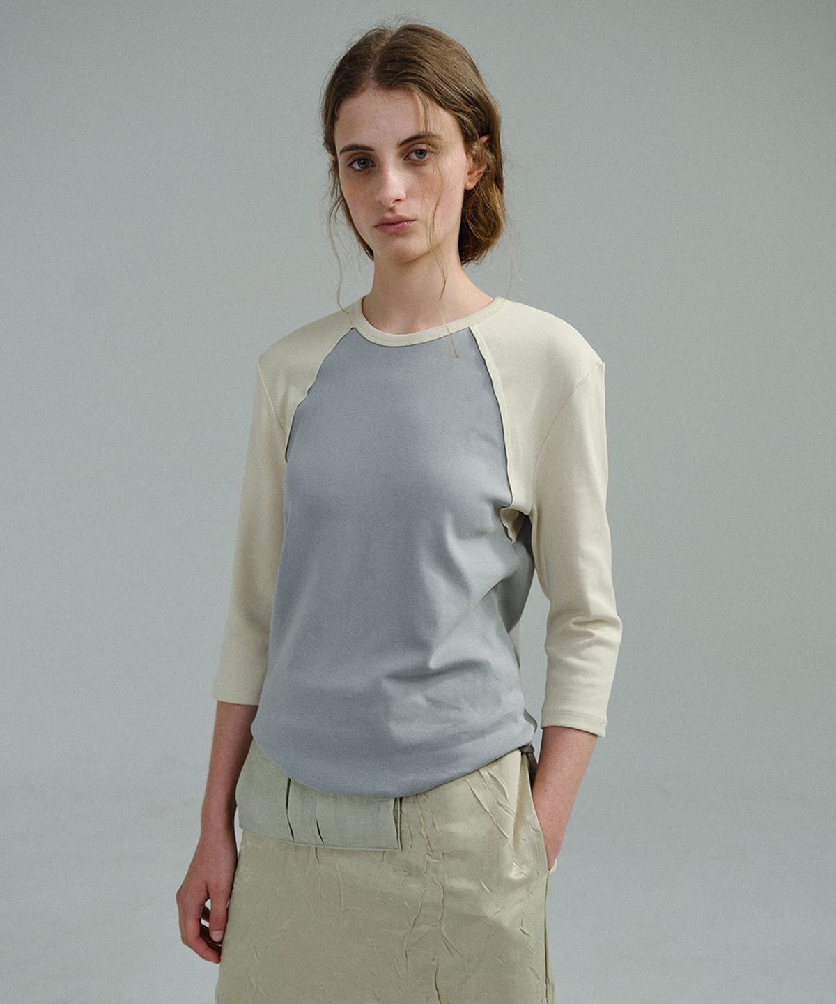 아우브아워(AUBOUR) raw raglan t-shirt (ash yellow)