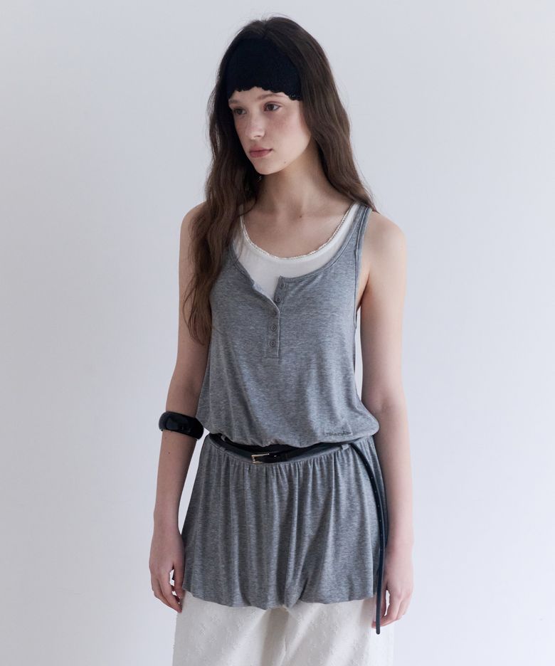 JERSEY BALLOON LAYERED ONE PIECE GRAY