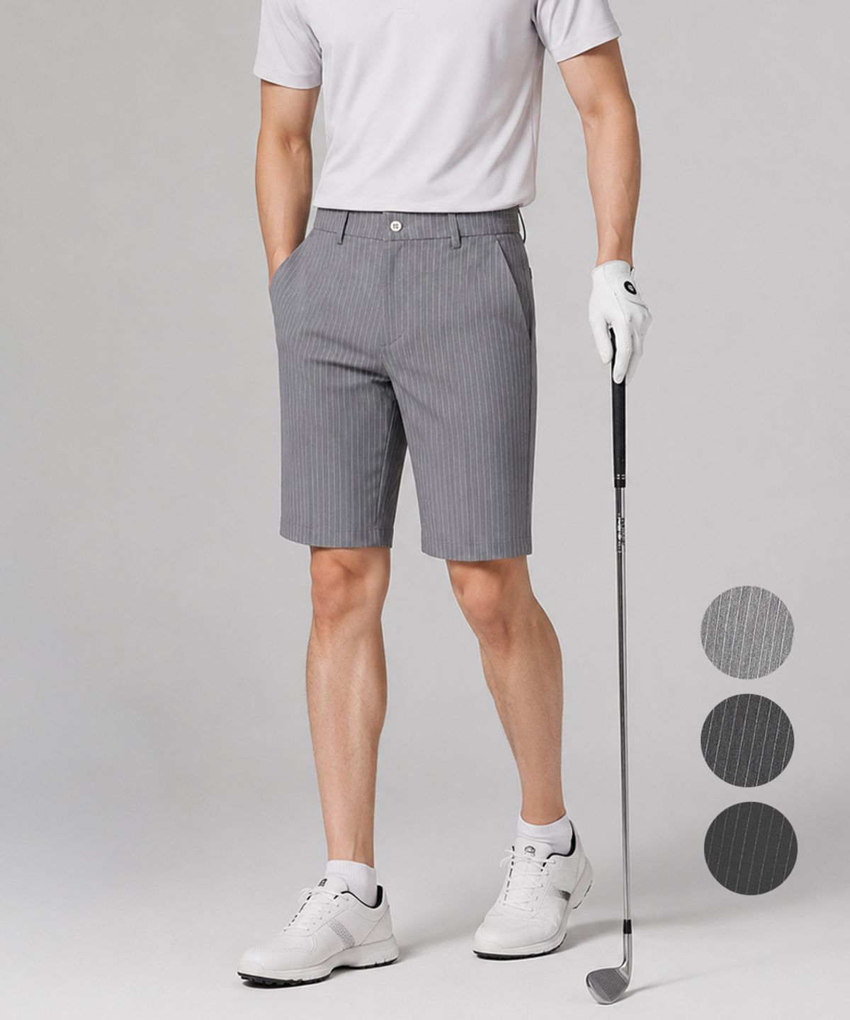김영주 골프(KIM YOUNG JOO GOLF) 여름 스트라이프 5부 스판 뒷밴딩 남성 골프 반바지 KQMMHS34