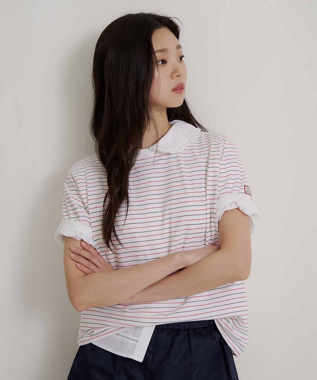 빈폴 레이디스(BEANPOLE LADIES) [HUNTER] 스트라이프 오버핏 반소매 티셔츠  아이보리 (BF6642K010)