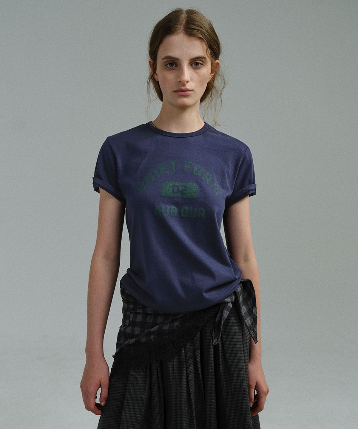 아우브아워(AUBOUR) vintage form t-shirt (navy)