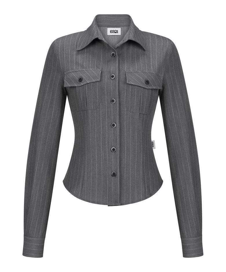 STRIPE SLIM POCKET SHIRT Ver.1_GREY